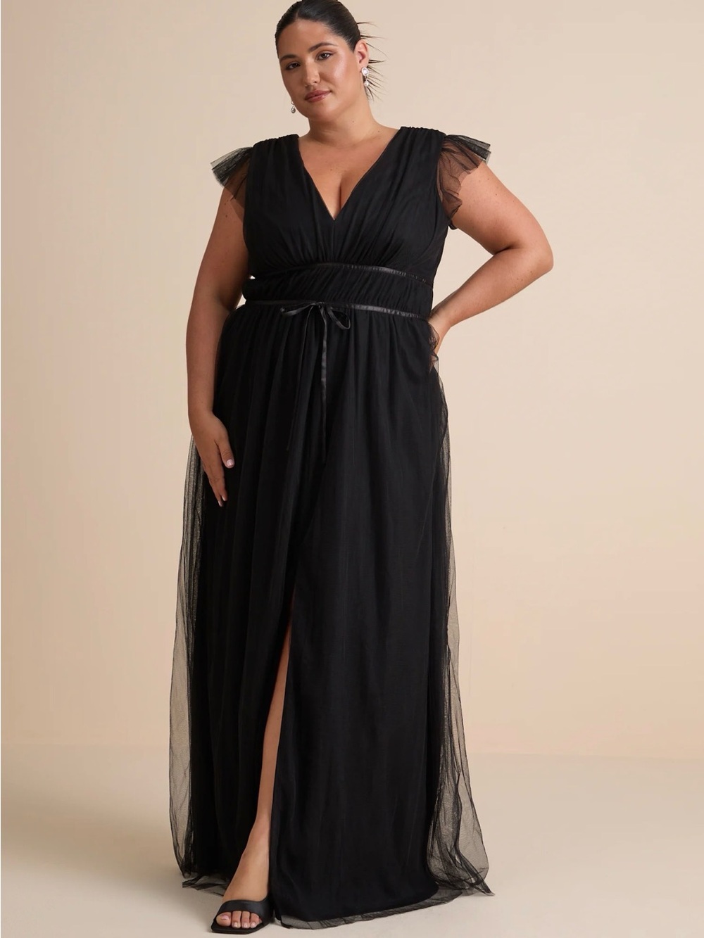 Lulu's Black V-Neck Tulle Maxi Dress